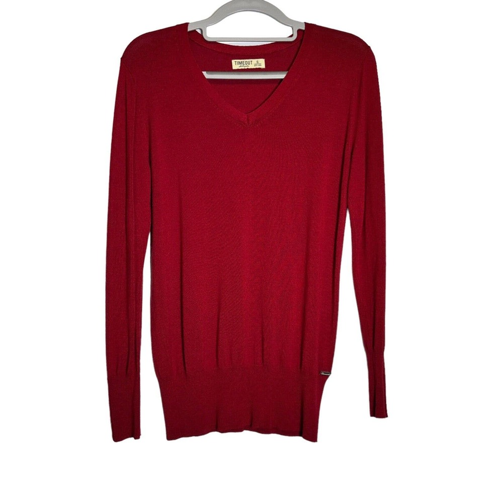 Time Out Los Angeles Pullover Sweater Women's Size S V-Neck Red Soft